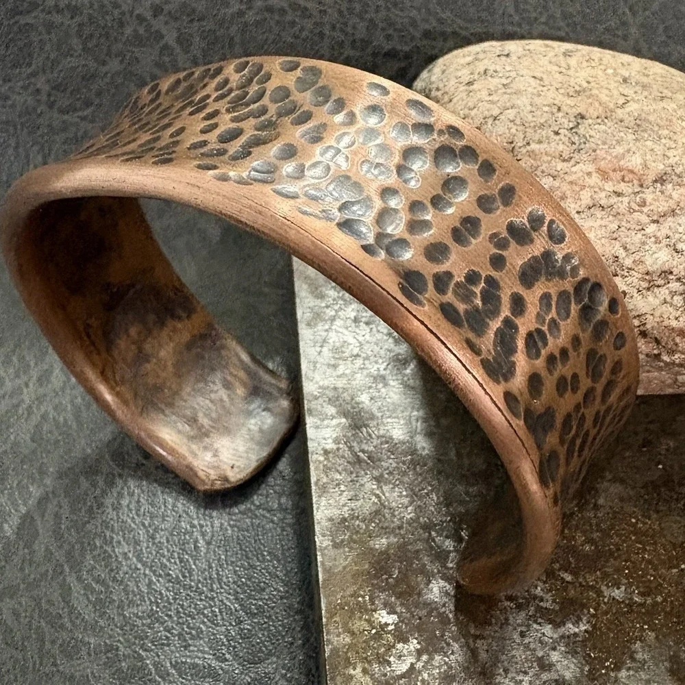 Brutalist Modernist Men's Dimple Hammered Thick Pure Copper Cuff Bracelet Viking - Picture 1 of 9